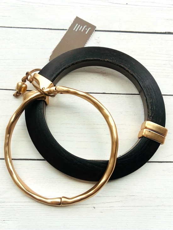J. Jill Jewelry - NEW NWT J. Jill Dark Wood Bangle with Matte Gold Magnetic Bracelet Set $49 Tag